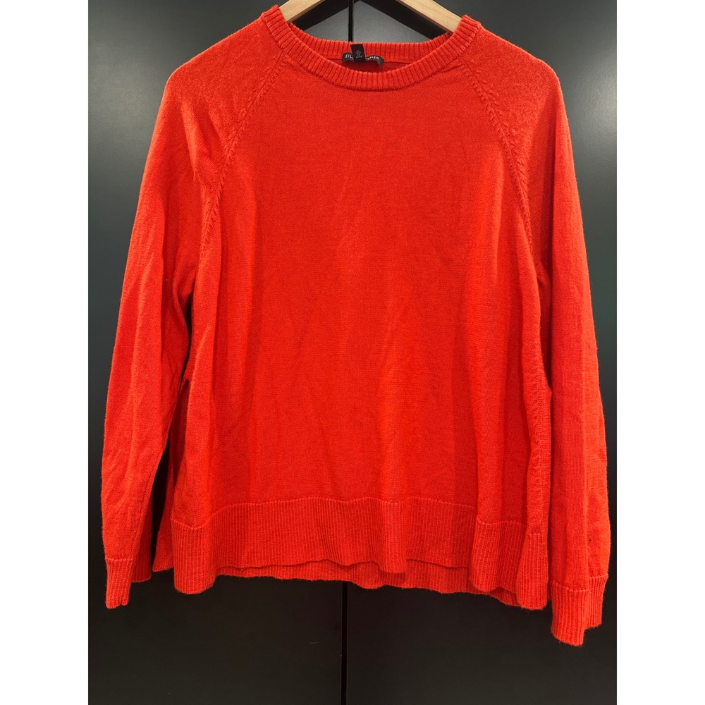 Eileen Fisher Womens‎ 100% Merino Wool Raglan Sweater Orange Red S R18MF